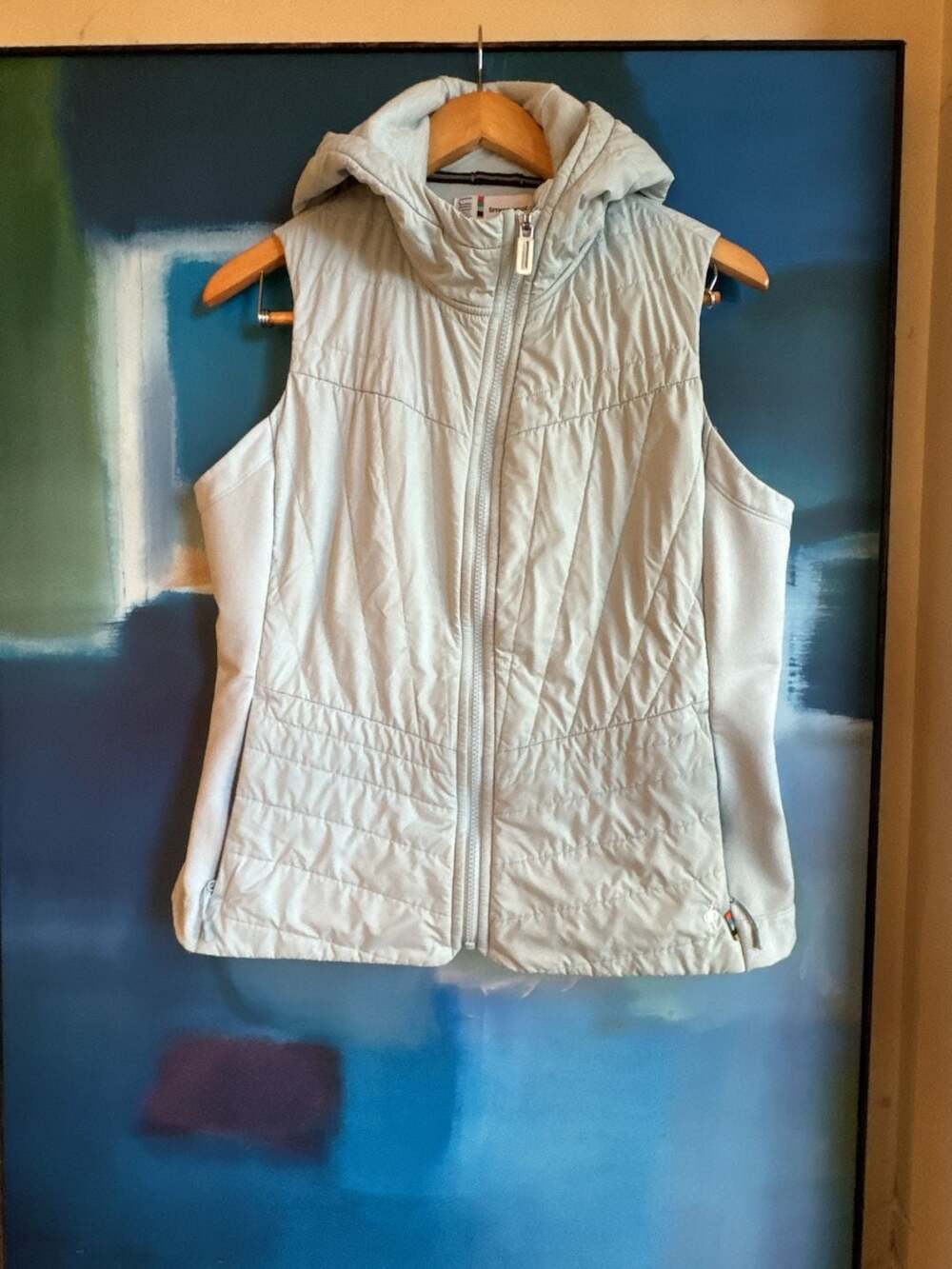 Smartwool Smartloft Vest Size L Light Blue Quilted Insulated Hooded